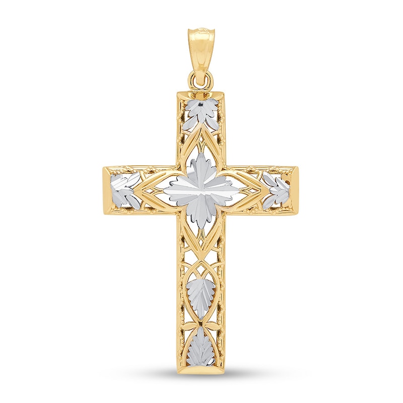 Main Image 1 of Openwork Cross Charm 14K Two-Tone Gold