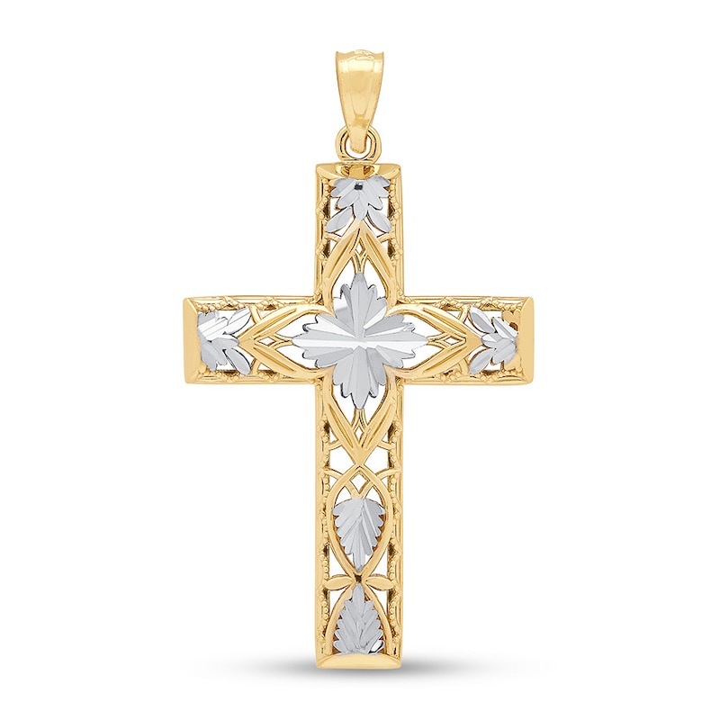 Openwork Cross Charm 14K Two-Tone Gold