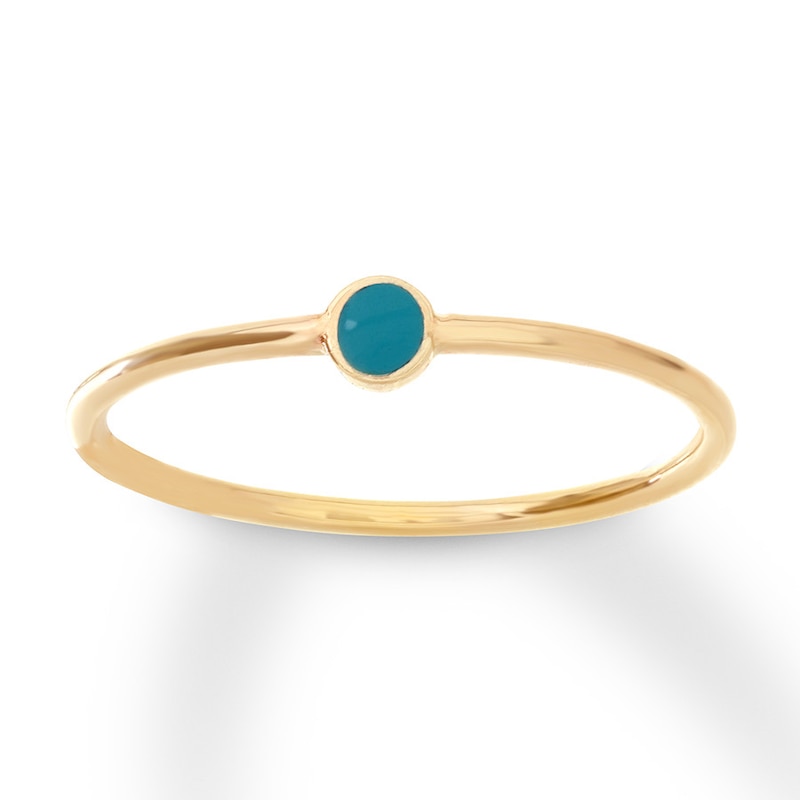 Enamel Turquoise Ring 14K Yellow Gold with 360