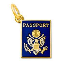 Passport Charm Blue Enamel 14K Yellow Gold