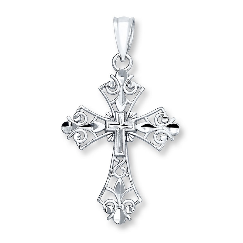 Main Image 1 of Cross Charm 14K White Gold