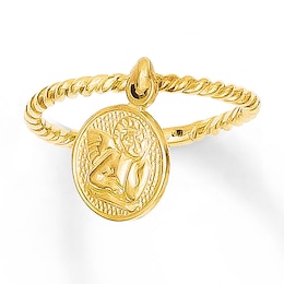 Dangle Ring Angel Charm 14K Yellow Gold