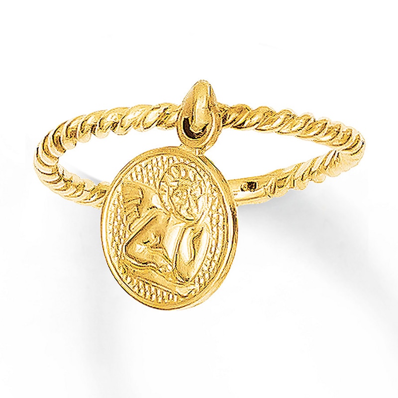 Main Image 1 of Dangle Ring Angel Charm 14K Yellow Gold
