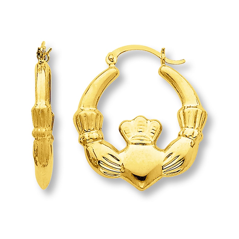 Main Image 1 of Claddagh Hoop Earrings 14K Yellow Gold