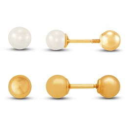 Children's Cultured Freshwater Pearl Earring Set 14K Yellow Gold