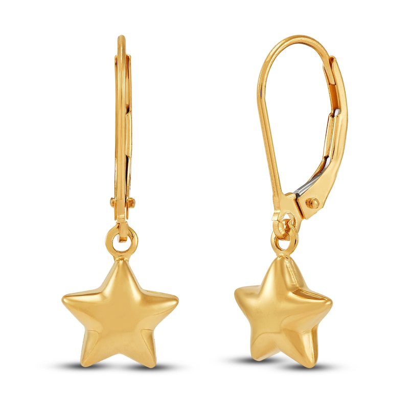 Main Image 1 of Children's Puffy Star Drop Earrings 14K Yellow Gold
