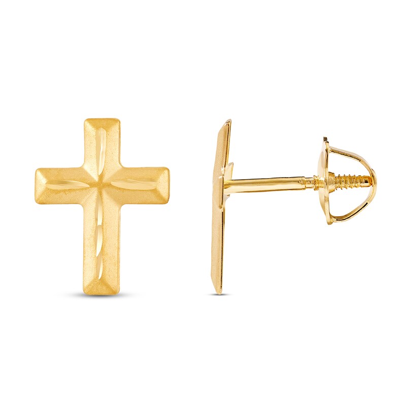 Children's Cross Stud Earrings 14K Yellow Gold