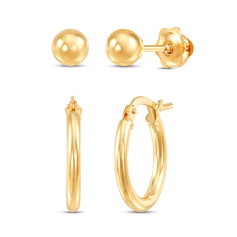 Main Image 1 of Children's Hoop & Ball Stud Earring Set 14K Yellow Gold