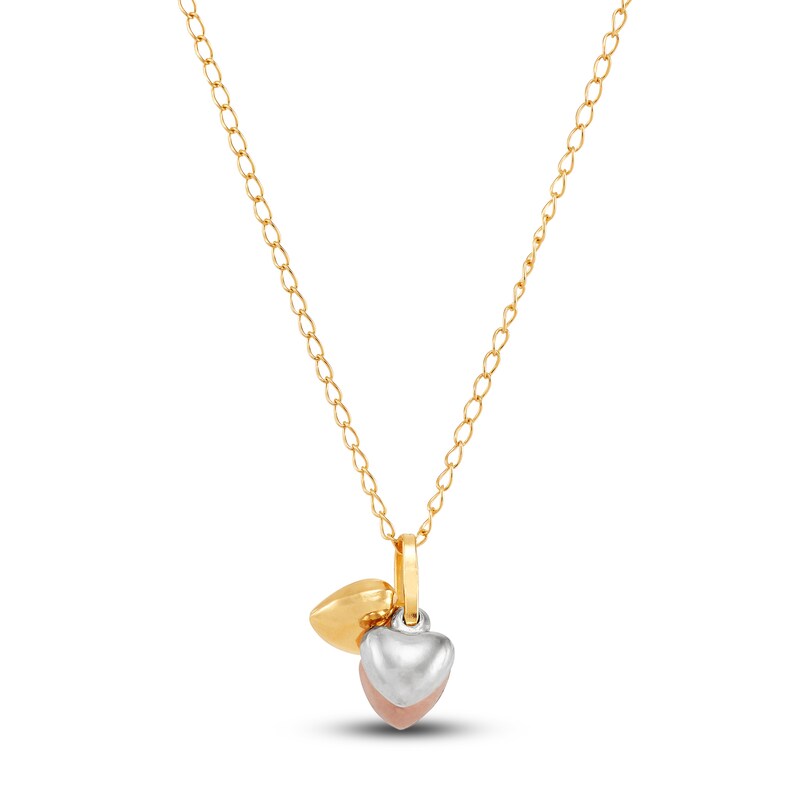 Main Image 1 of Children's Puffy Heart Pendant Necklace 14K Tri-Tone Gold 13"