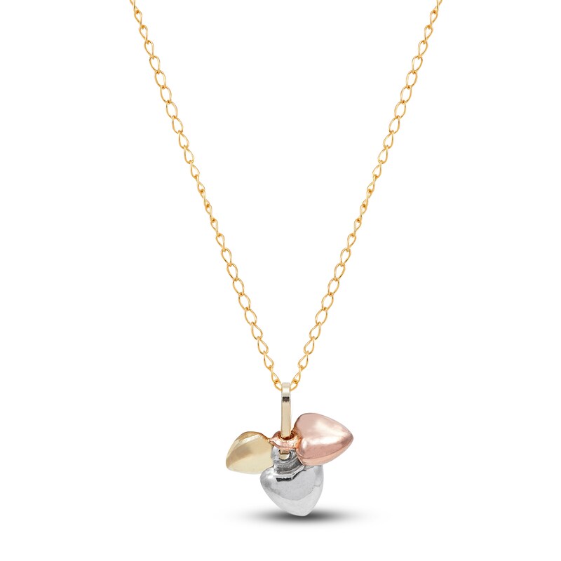 Main Image 3 of Children's Puffy Heart Pendant Necklace 14K Tri-Tone Gold 13"