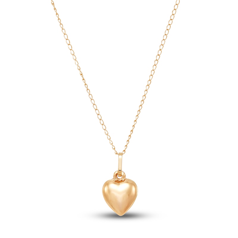 Children's Puffy Heart Pendant Necklace 14K Yellow Gold with 360