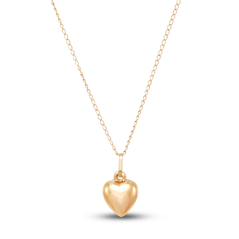 Main Image 1 of Children's Puffy Heart Pendant Necklace 14K Yellow Gold 13"