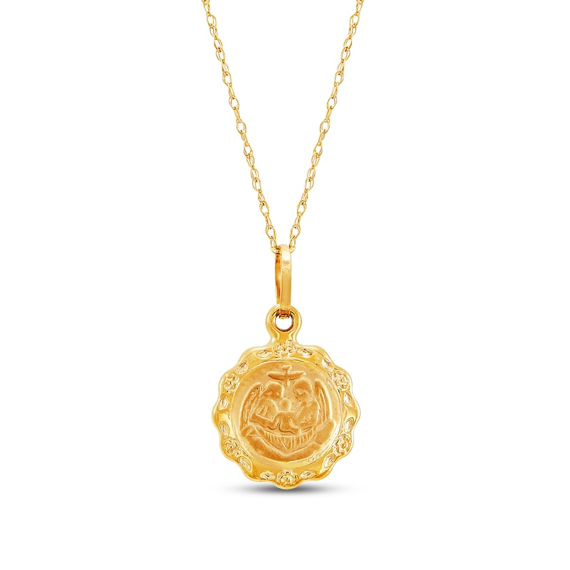 Children's Baptism Medal Pendant 14K Yellow Gold 13"