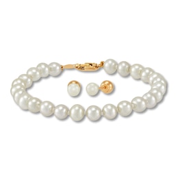 Children's Freshwater Cultured Pearl Earring & Bracelet Set 14K Yellow Gold
