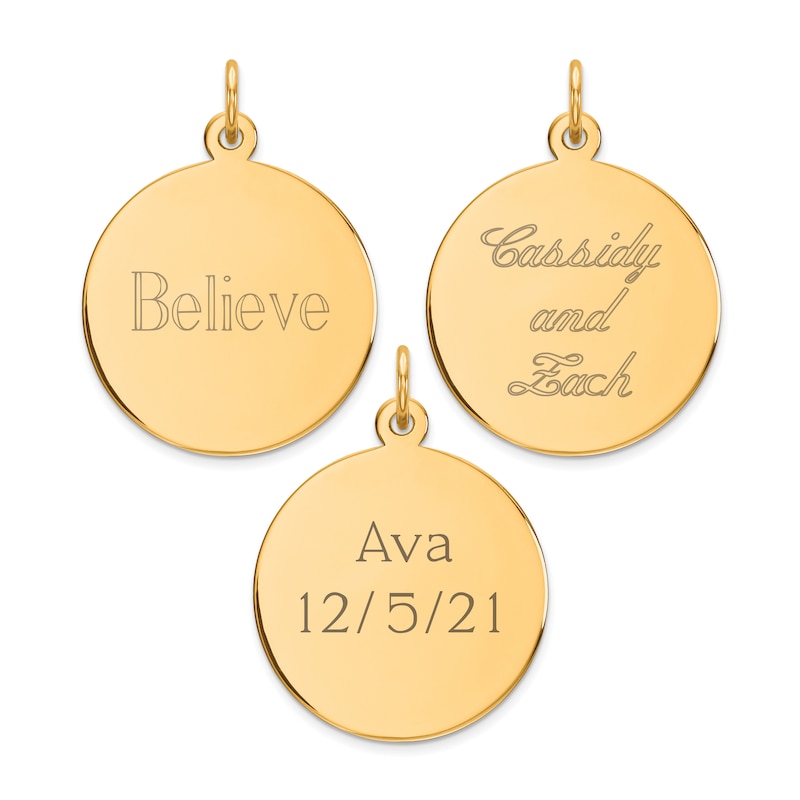 Main Image 2 of Engravable Round Disc Charm 14K Yellow Gold