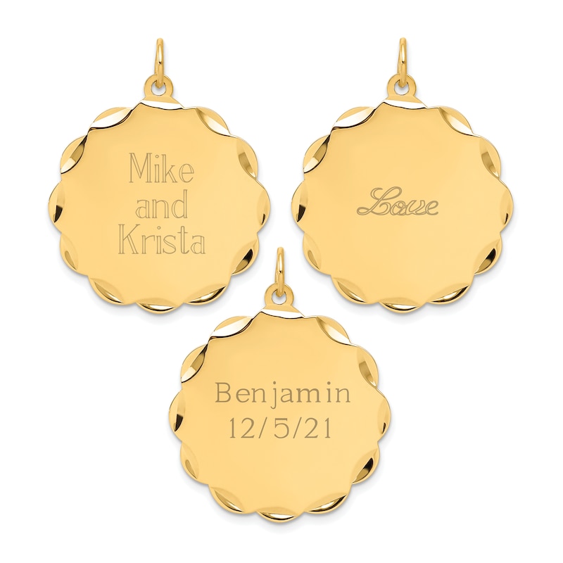 Engravable Scalloped Disc Charm 14K Yellow Gold