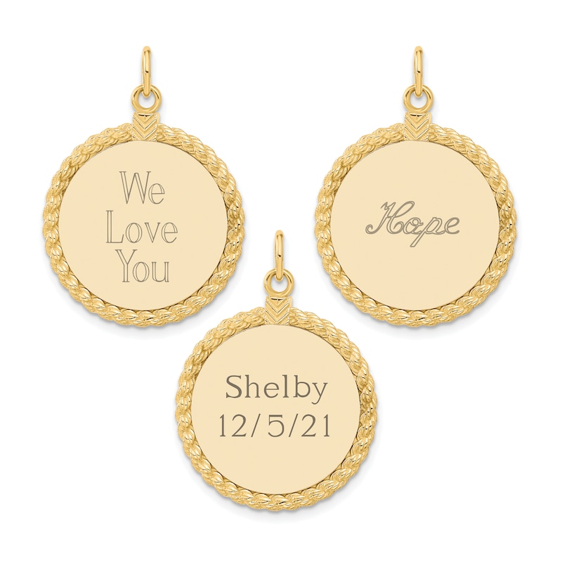 Engravable Round Disc Charm 14K Yellow Gold