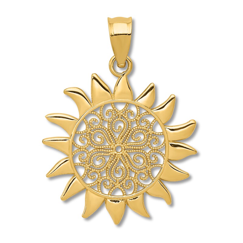 Main Image 1 of Filigree Sun Charm 14K Yellow Gold