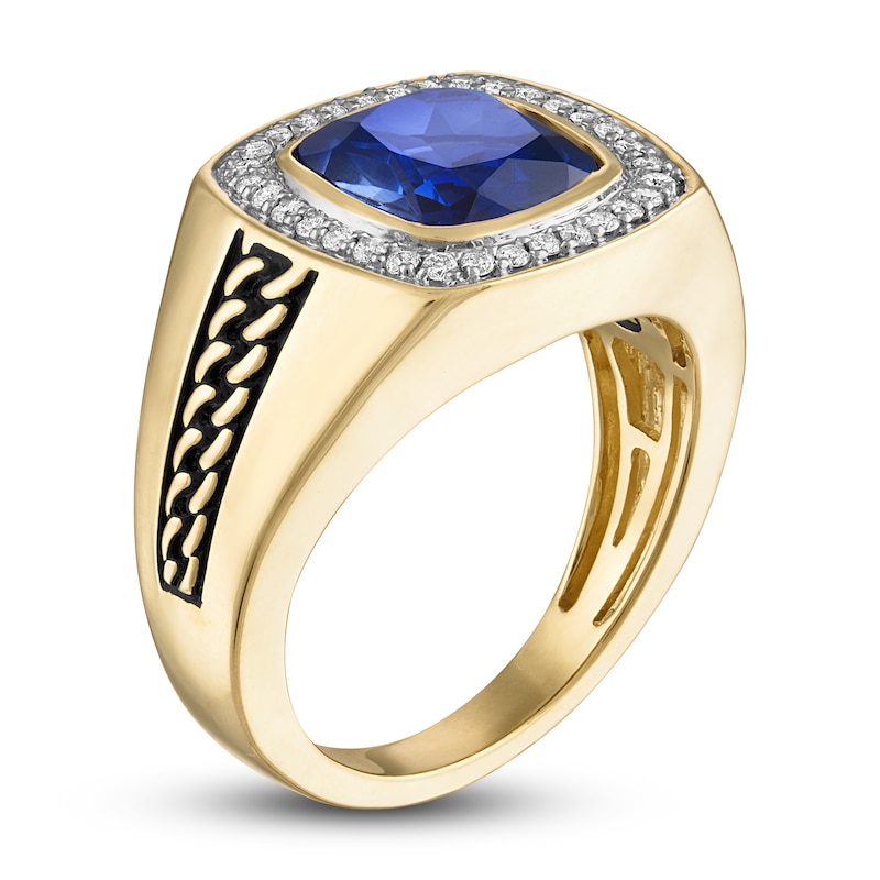 Main Image 2 of 1933 by Esquire Men's Lab-Created Sapphire Ring 1/4 ct tw Diamonds 10K Yellow Gold