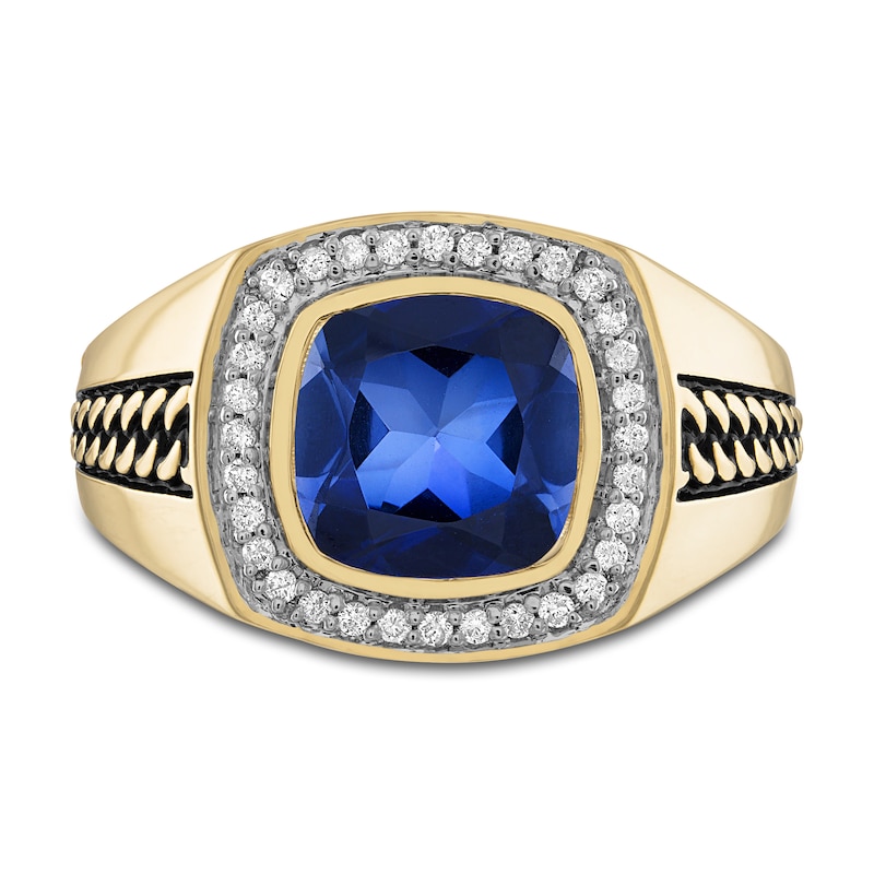 Main Image 3 of 1933 by Esquire Men's Lab-Created Sapphire Ring 1/4 ct tw Diamonds 10K Yellow Gold