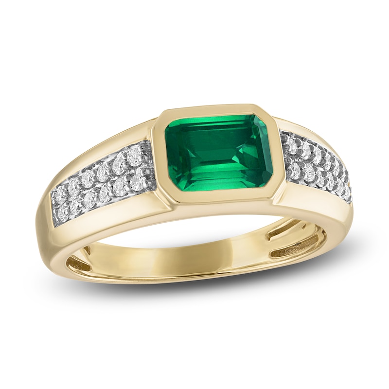 1933 by Esquire Men's Lab-Created Emerald Ring 1/5 ct tw Diamonds 10K Yellow Gold