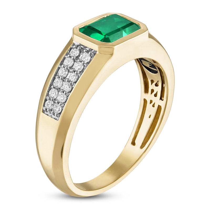 1933 by Esquire Men's Lab-Created Emerald Ring 1/5 ct tw Diamonds 10K Yellow Gold