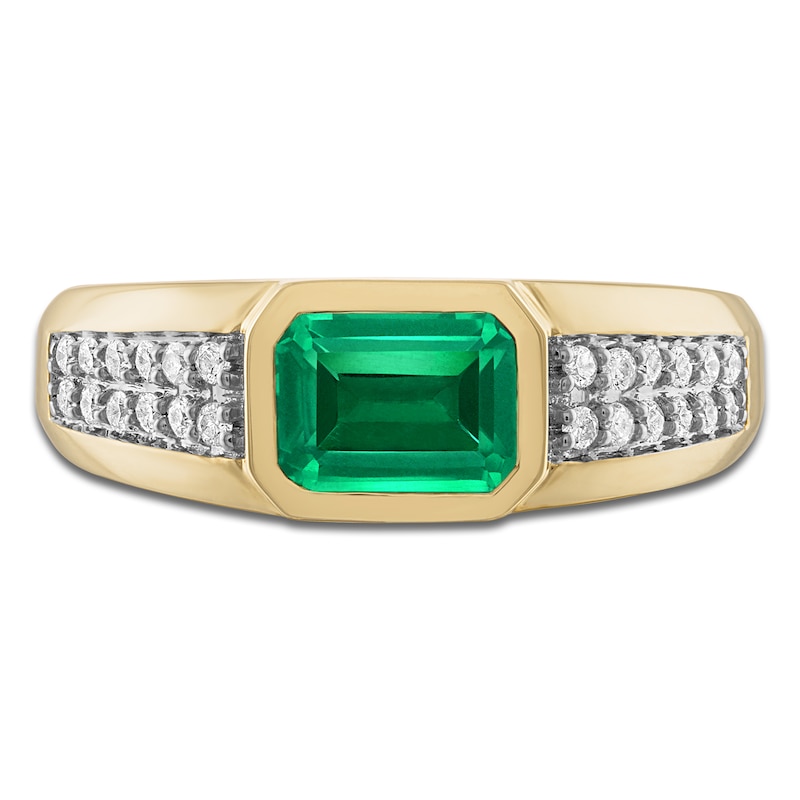 1933 by Esquire Men's Lab-Created Emerald Ring 1/5 ct tw Diamonds 10K Yellow Gold