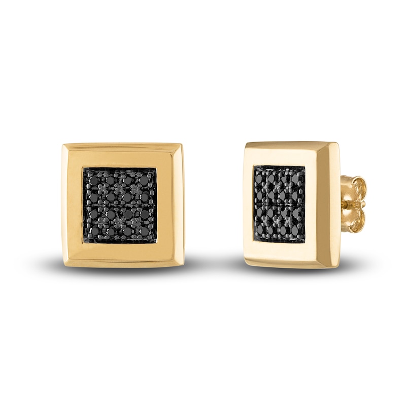 Main Image 1 of 1933 by Esquire Men's Black Diamond Stud Earrings 3/8 ct tw Round 14K Yellow Gold