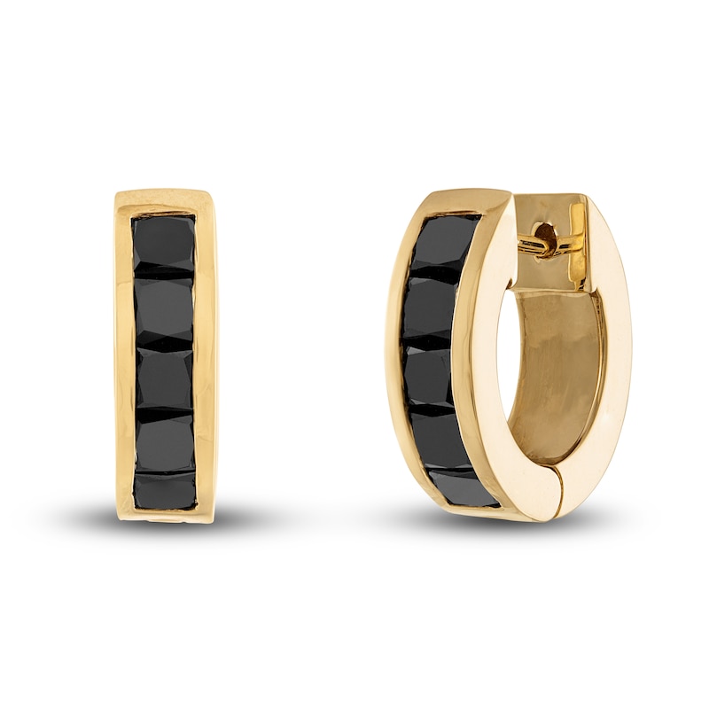 Main Image 1 of 1933 by Esquire Men's Black Diamond Hoop Earrings 1-7/8 ct tw Square-cut 14K Yellow Gold