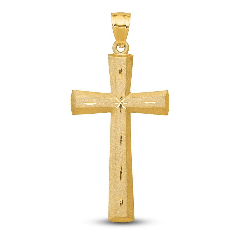 Main Image 1 of Satin Diamond-Cut Cross Charm 14K Yellow Gold