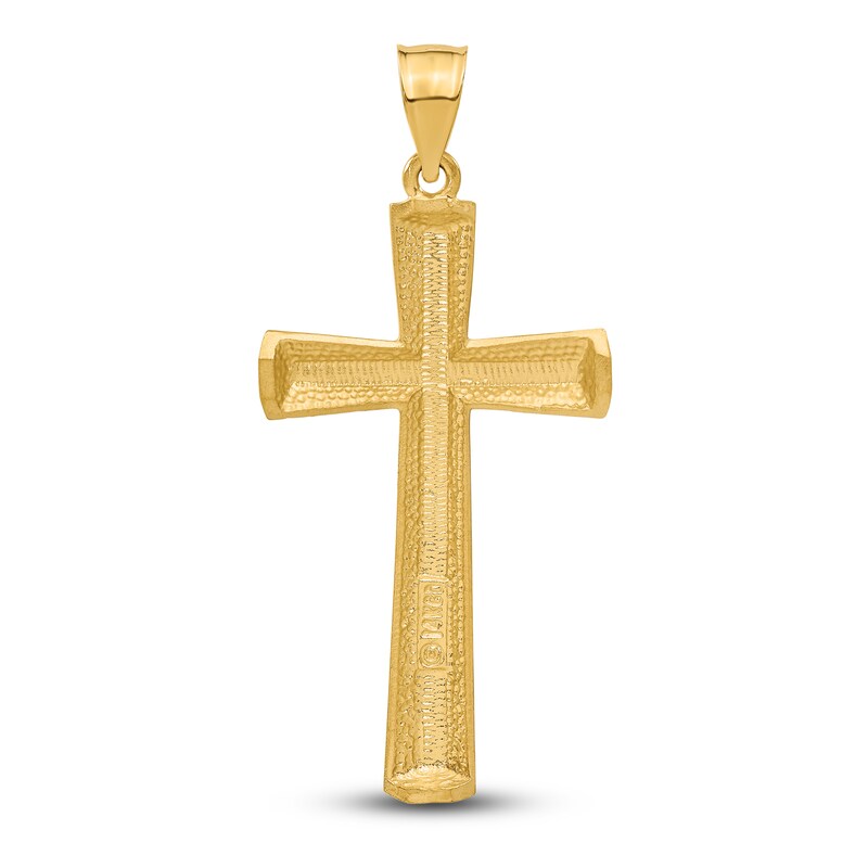Main Image 2 of Satin Diamond-Cut Cross Charm 14K Yellow Gold