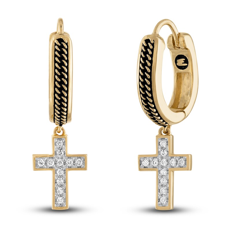 1933 by Esquire Men's Diamond Cross Earrings 1/10 ct tw 14K Yellow Gold with Black and White Rhodium