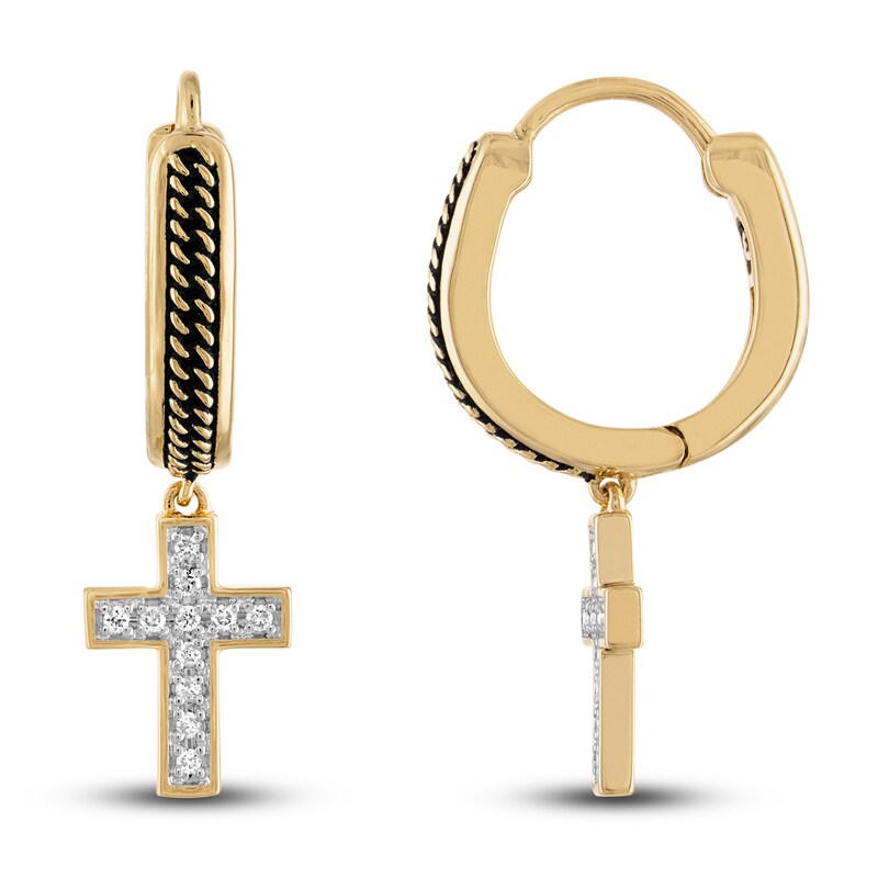1933 by Esquire Men's Diamond Cross Earrings 1/10 ct tw 14K Yellow Gold with Black and White Rhodium