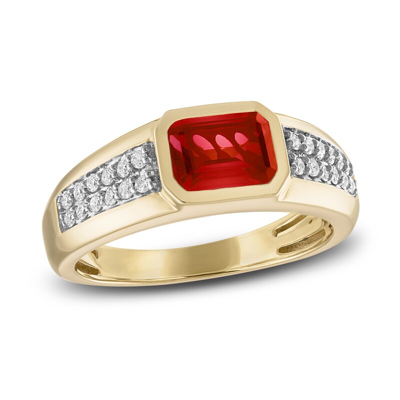 Square Ruby Men's Ring in Platinum|Keith Men's Ring with Princess Cut Ruby, White Sapphire