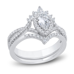 Diamond Bridal Set 7/8 ct tw Pear/Round 14K White Gold