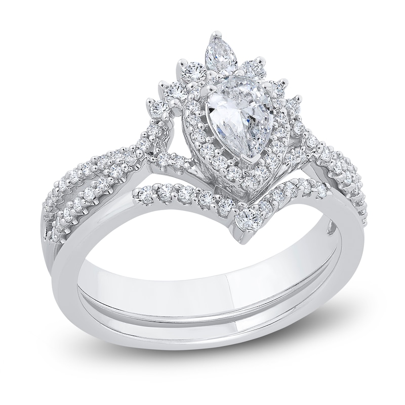 Main Image 1 of Diamond Bridal Set 7/8 ct tw Pear/Round 14K White Gold