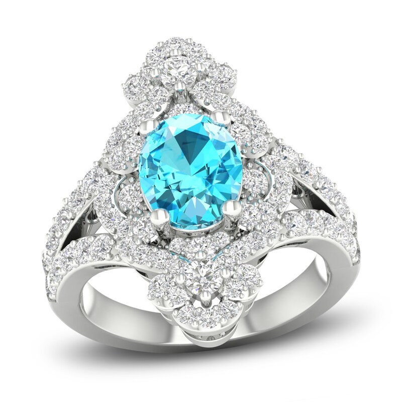 Main Image 1 of Natural Blue Topaz & White Lab-Created Sapphire Ring Sterling Silver