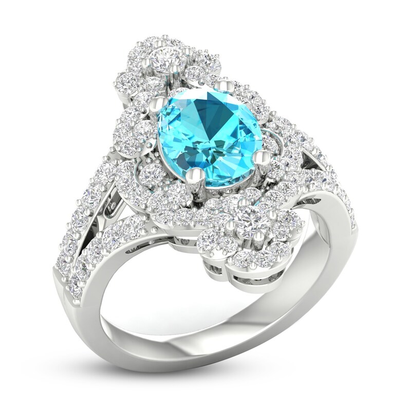 Main Image 2 of Natural Blue Topaz & White Lab-Created Sapphire Ring Sterling Silver
