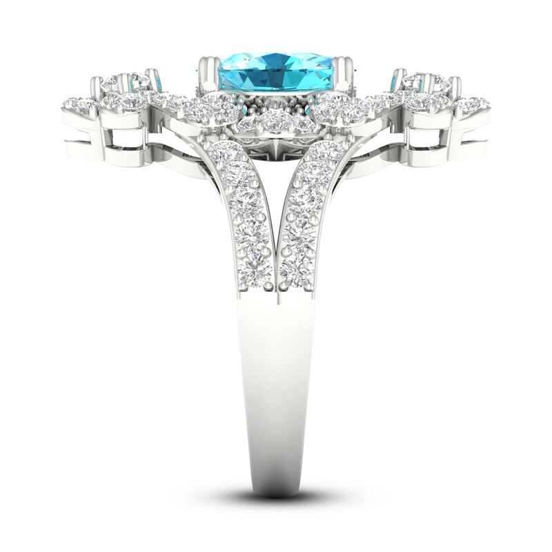 Main Image 3 of Natural Blue Topaz & White Lab-Created Sapphire Ring Sterling Silver