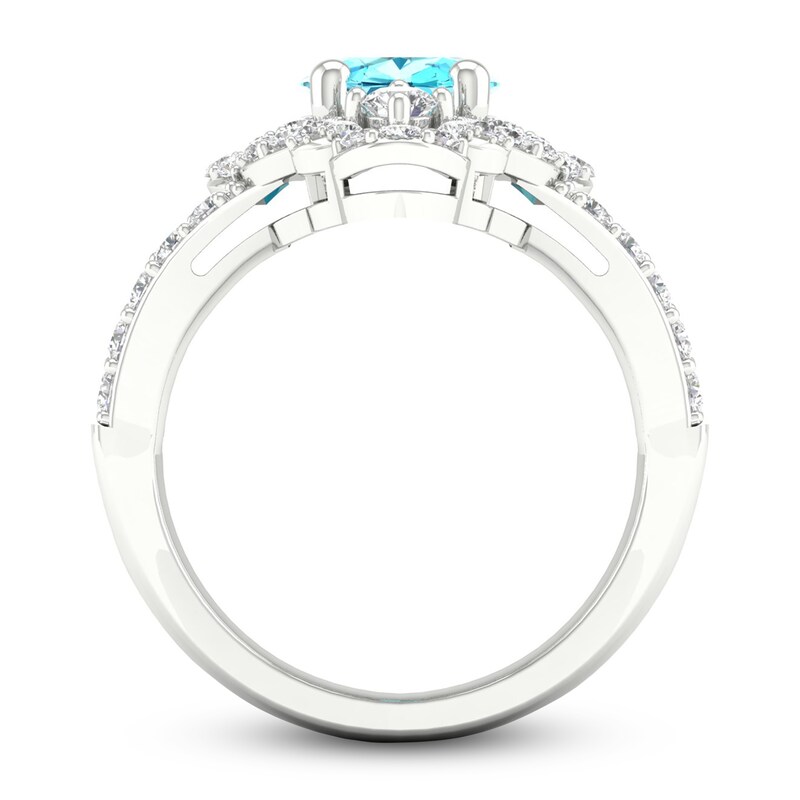 Main Image 4 of Natural Blue Topaz & White Lab-Created Sapphire Ring Sterling Silver