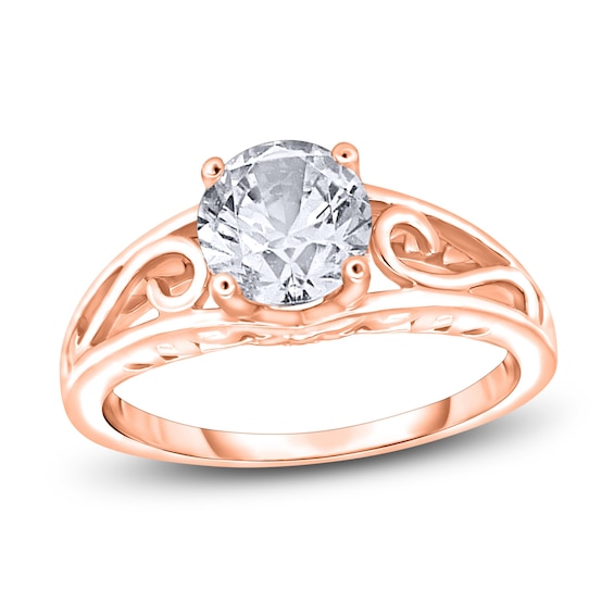 Diamond Solitaire Scroll Engagement Ring 1 ct tw Round 14K Rose Gold (I2/I)