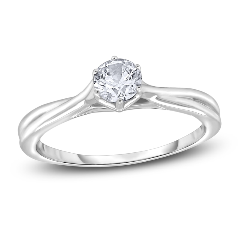 Main Image 1 of Diamond Solitaire Twist Engagement Ring 3/4 ct tw Round 14K White Gold (I2/I)