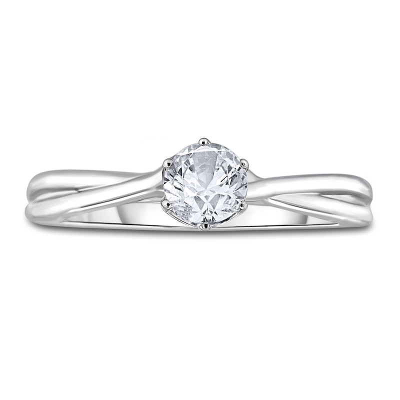 Main Image 3 of Diamond Solitaire Twist Engagement Ring 3/4 ct tw Round 14K White Gold (I2/I)