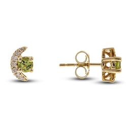 Natural Peridot Earrings 1/15 ct tw Diamonds 14K Yellow Gold