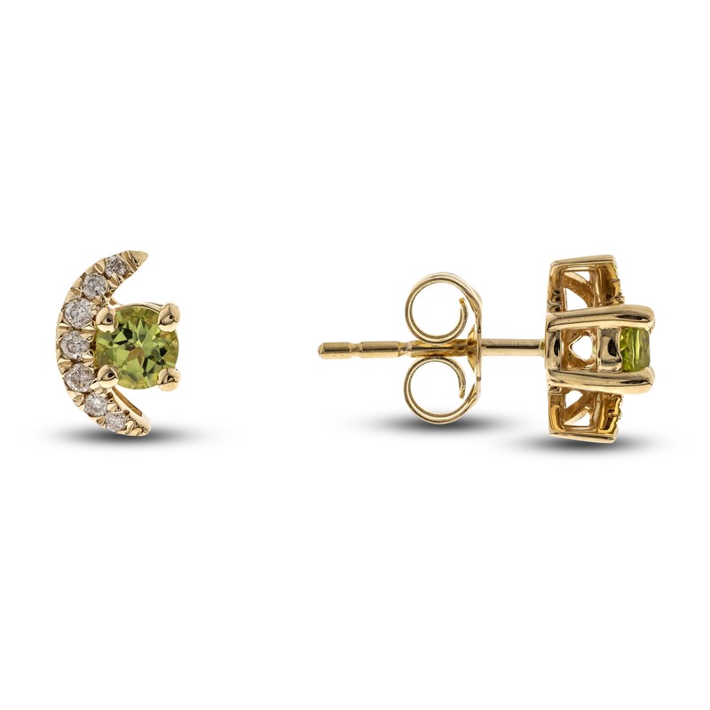Main Image 1 of Natural Peridot Earrings 1/15 ct tw Diamonds 14K Yellow Gold