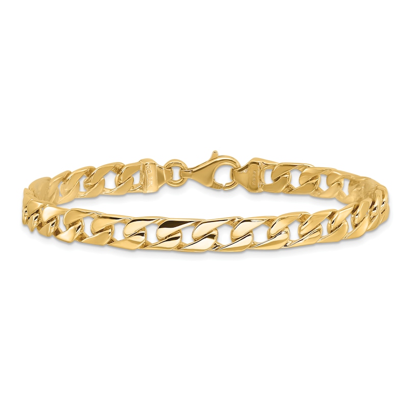 Men's Fancy Curb Link Bracelet 14K Yellow Gold 8" 6.5mm