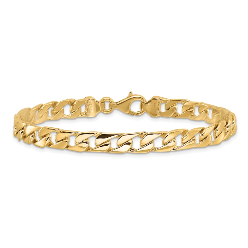 Main Image 3 of Men's Fancy Solid Curb Link Bracelet 14K Yellow Gold 8" 6.5mm