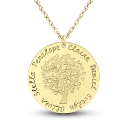 Engravable Family Tree Pendant Necklace 14K Yellow Gold 25mm 18" Adj.