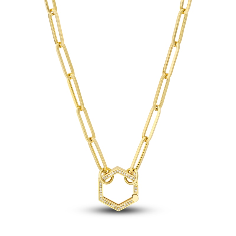 Main Image 3 of Diamond Hexagon Push Lock Charm 1/5 ct tw Round 14K Yellow Gold