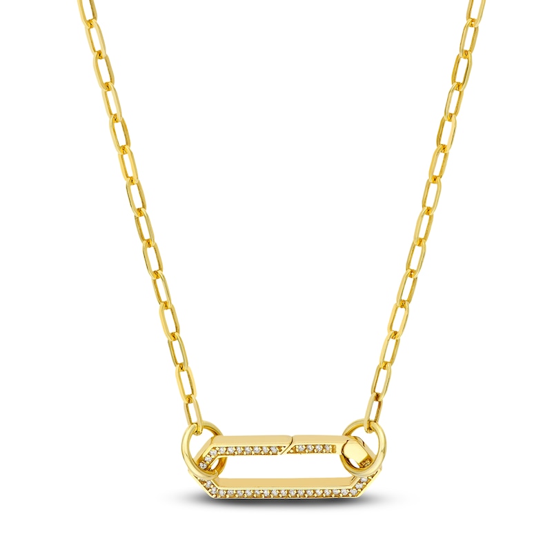 Main Image 3 of Diamond Long Hexagon Push Lock Charm 1/5 ct tw Round 14K Yellow Gold